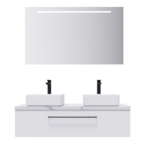 Meuble de salle de bain suspendu 2 vasques à poser 120cm 1 tiroir Blanc + miroir - Osmose