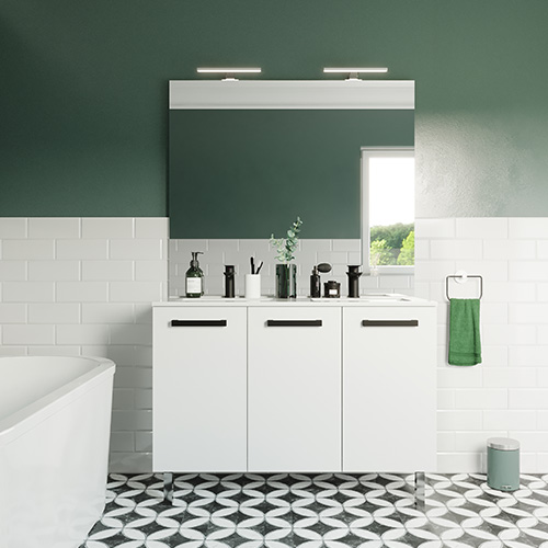 Meuble de salle de bain suspendu avec pieds double vasque intégrée 120cm 3 portes Blanc - Chelsea