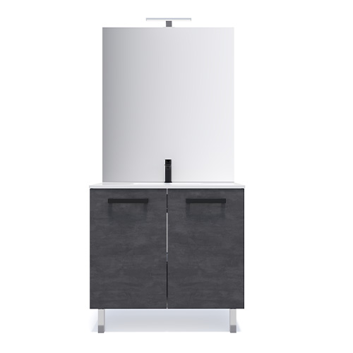 Meuble de salle de bain suspendu avec pieds vasque intégrée 90cm 2 portes Ardoise métallisée - Chango