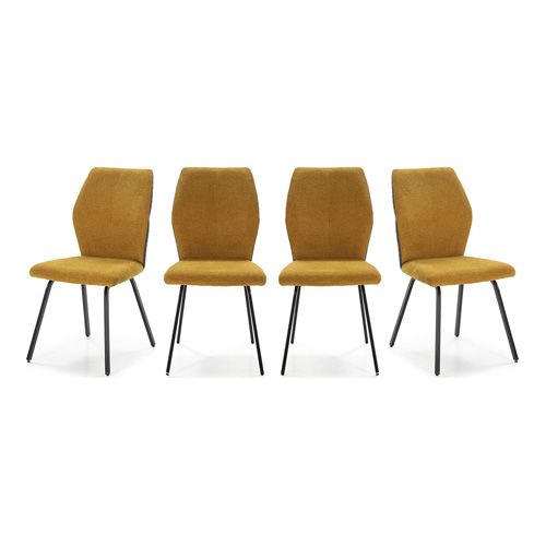 Lot de 4 chaises en tissu jaune moutarde et simili cuir - Garance