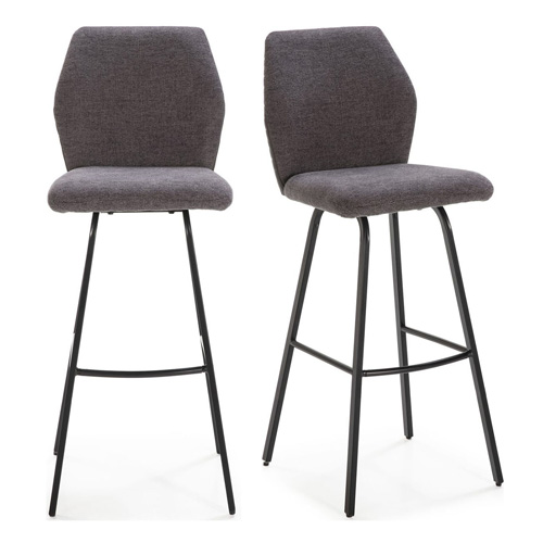 Lot de 2 tabourets de bar en tissu gris foncé et simili cuir 75 cm - Garance