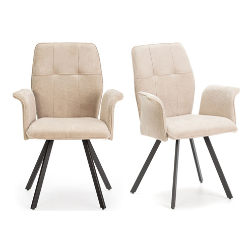 Lot de 2 fauteuils de salle à manger en tissu gris clair - Alann