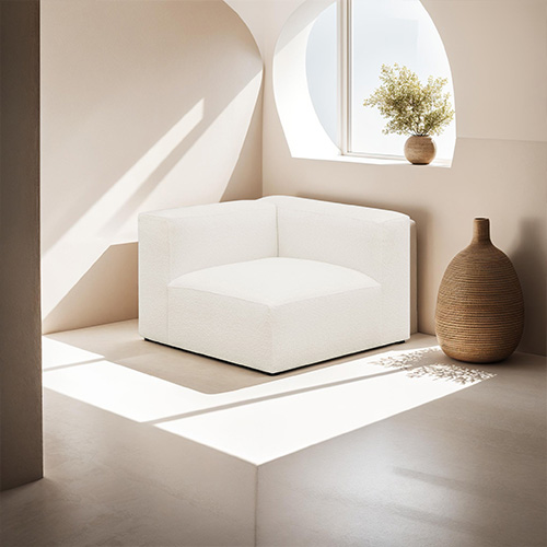 Chauffeuse d'angle à droite modulable en tissu bouclette écru - Modulo