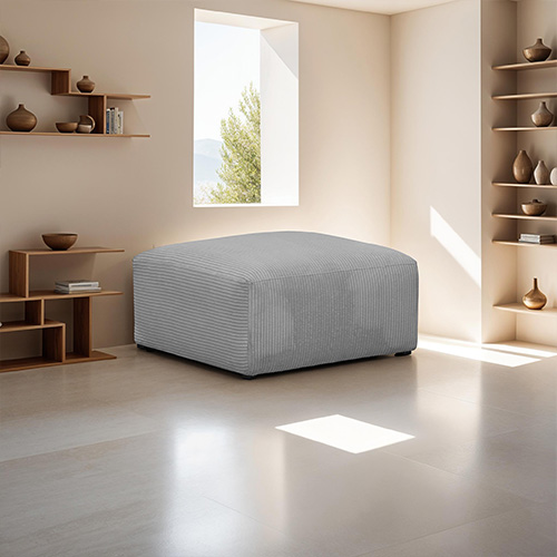 Pouf / repose-pieds modulable en velours côtelé gris clair - Modulo