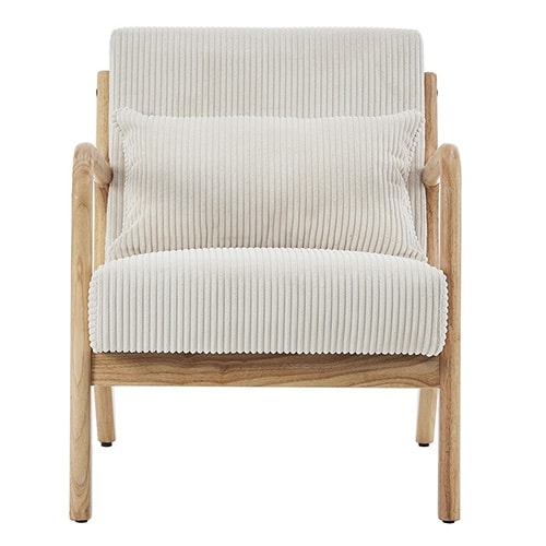 Fauteuil en bois et velours côtelé beige - Lanna