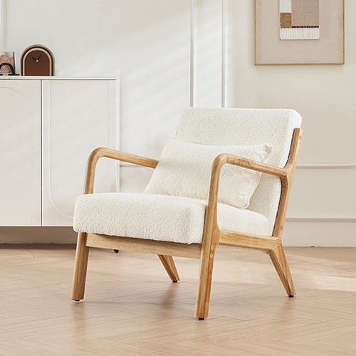 Fauteuil en bois et tissu bouclé écru - Lanna