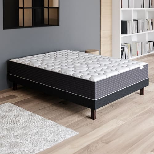 Ensemble lit adulte 90x190 cm en velours gris anthracite Dina + Matelas mémoire de forme Memo HR