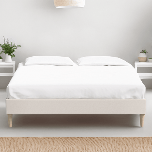 Ensemble lit adulte 90x190 cm en velours beige Dina + Matelas mémoire de forme Memo HR