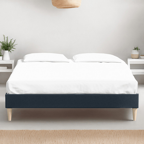 Ensemble lit adulte 140x190 cm en velours bleu nuit Dina + Matelas mémoire de forme Memo HR