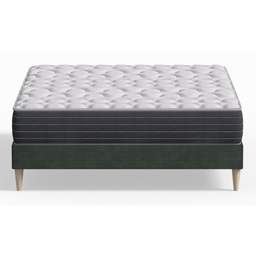 Ensemble lit adulte 140x190 cm en velours côtelé vert Dina + Matelas mémoire de forme Memo HR