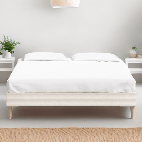 Ensemble lit adulte 140x190 cm en velours côtelé beige Dina + Matelas mémoire de forme Memo HR