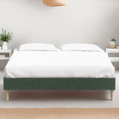 Ensemble lit adulte 180x200 cm en velours côtelé vert Dina + Matelas Latex naturel et ressorts ensachés