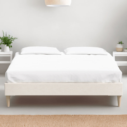 Ensemble lit adulte 180x200 cm en velours côtelé beige Dina + Matelas Latex naturel et ressorts ensachés