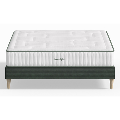 Ensemble lit adulte 140x190 cm en velours côtelé vert Dina + Matelas Latex naturel Latex Luxury