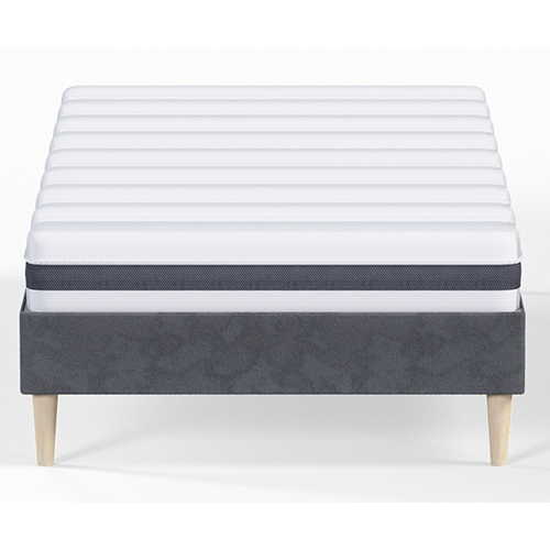 Ensemble lit adulte 90x190 cm en velours gris anthracite Dina + Matelas ressorts ensachés Mousse HR