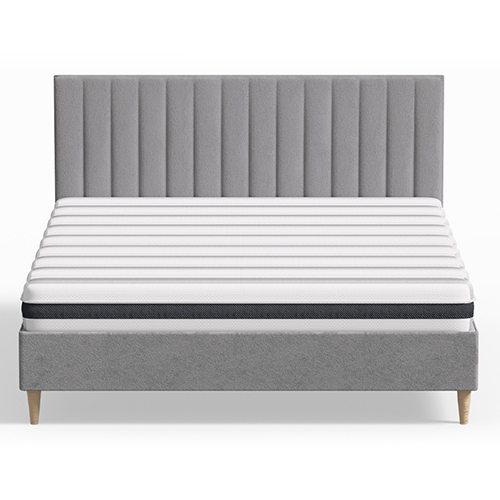 Ensemble lit adulte 140x190 cm en velours gris clair avec tête de lit matelassée Eliot + Matelas ressorts ensachés Mousse HR