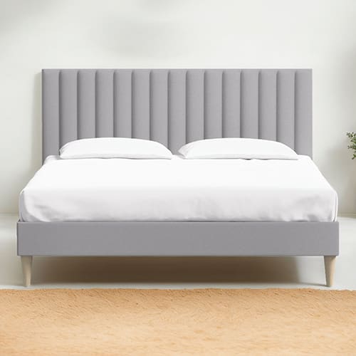 Ensemble lit adulte 140x190 cm en velours gris clair avec tête de lit matelassée Eliot + Matelas ressorts ensachés Mousse HR