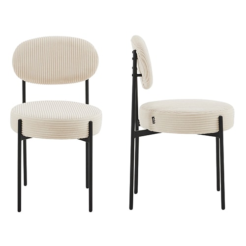 Lot de 2 chaises en velours côtelé beige, piètement métal noir - Evora