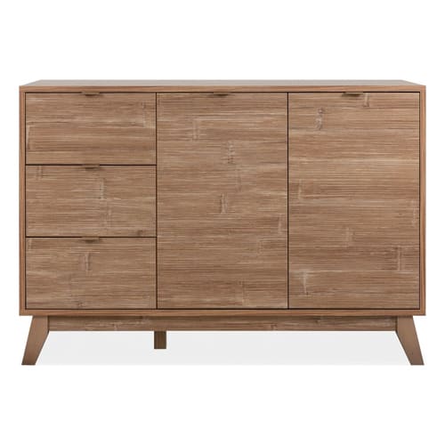 Buffet 2 portes 3 tiroirs effet bambou 120 cm - Romi