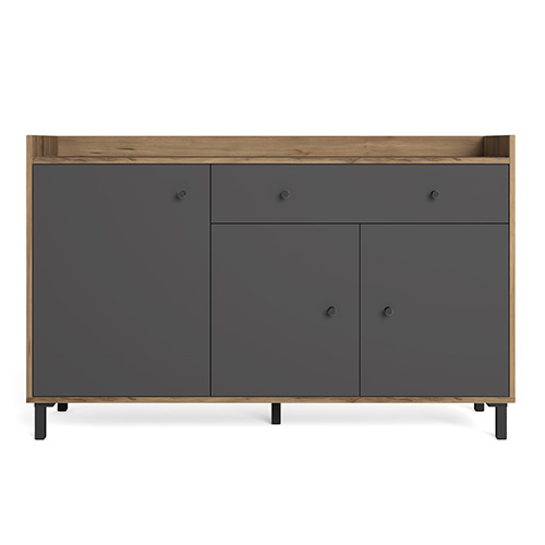 Buffet 3 portes 1 tiroir gris anthracite et effet bois 136 cm - Aurelia