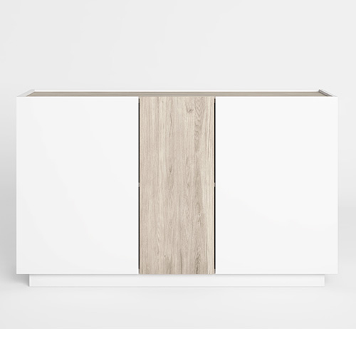 Buffet 3 portes blanc et effet bois 130 cm - Josie