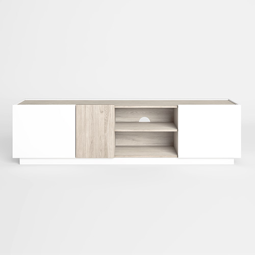 Meuble TV 3 portes blanc et effet bois 180 cm - Josie