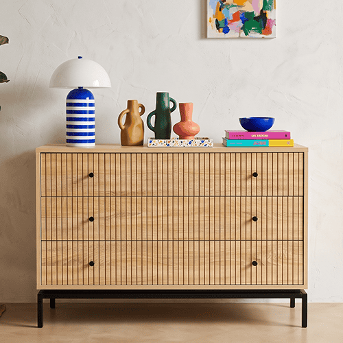 Commode 3 tiroirs effet bois 105 cm - Talia