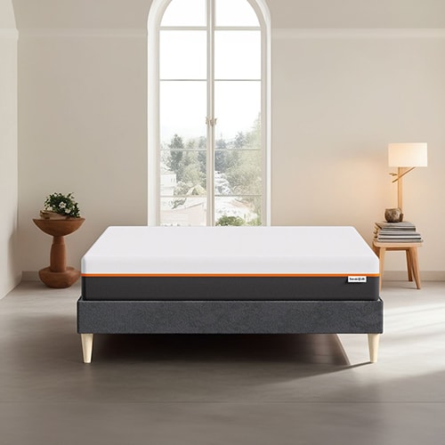 Ensemble lit adulte 140x190 cm en velours gris + Matelas mousse gel à mémoire de forme, double confort - Dual Confort