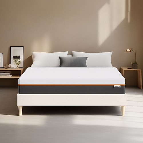 Ensemble lit adulte 160x200 cm en velours beige + Matelas mousse gel à mémoire de forme, double confort - Dual Confort