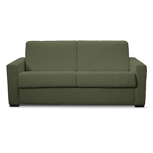 Canapé convertible 3 places en tissu bouclette vert kaki - Ouverture express - Couchage quotidien - Paloma