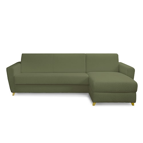 Canapé d'angle convertible réversible 5 places en tissu bouclette vert kaki - ouverture express - Leandro