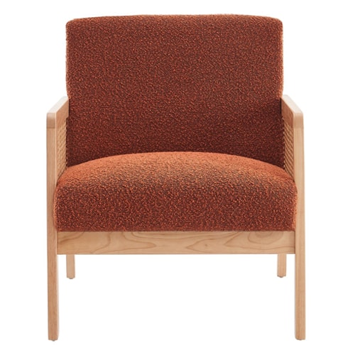 Fauteuil en cannage et tissu bouclé rouille - Mani