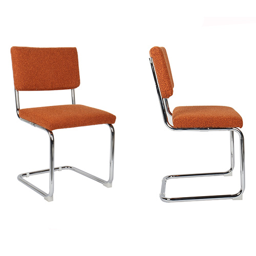 Lot de 2 chaises en tissu bouclé rouille et métal chromé - Dulce