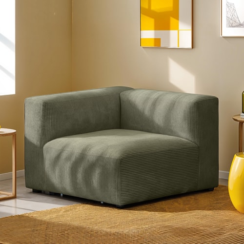Module d'angle réversible en velours côtelé vert kaki - Modulo