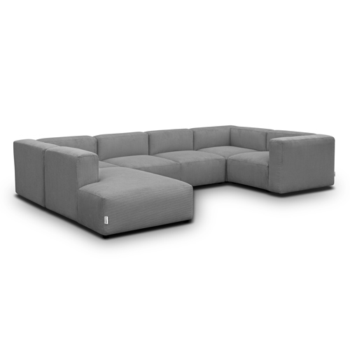Canapé modulable panoramique 9 places ouvert à gauche en velours côtelé gris clair - Modulo New