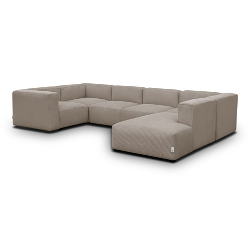 Canapé modulable panoramique 9 places ouvert à droite + pouf en velours côtelé taupe - Modulo New