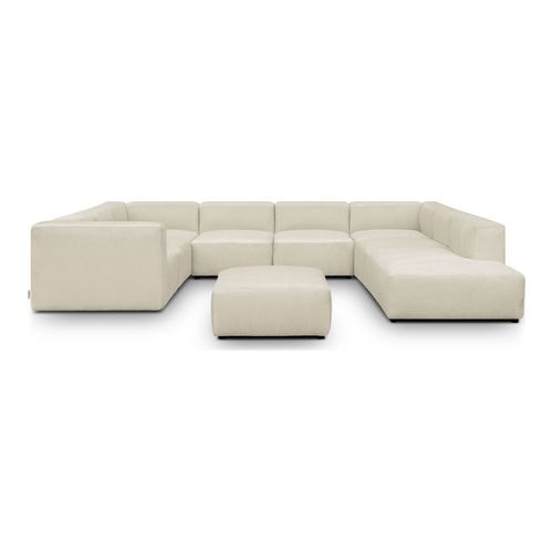 Canapé modulable panoramique 12 places ouvert à droite + pouf en velours côtelé beige - Modulo