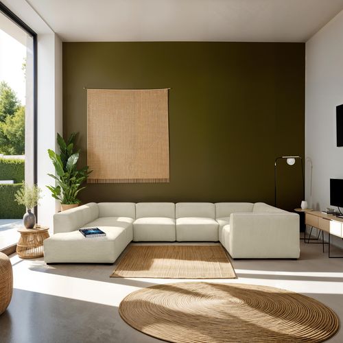Canapé modulable panoramique 12 places ouvert à gauche en velours côtelé beige - Modulo