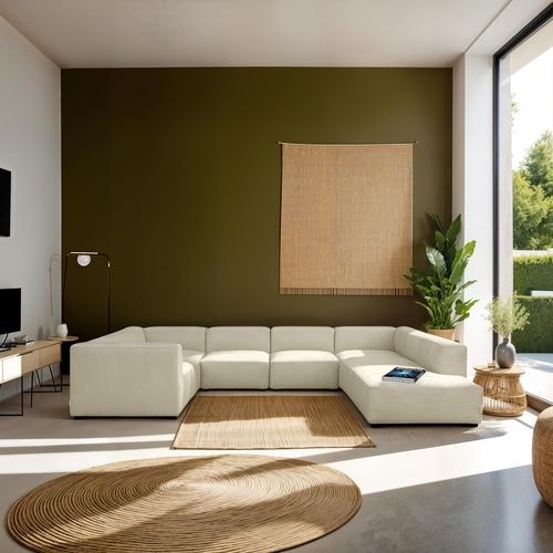 Canapé modulable panoramique 12 places ouvert à droite en velours côtelé beige - Modulo