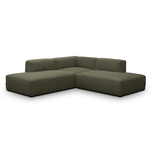 Canapé d'angle modulable réversible 5 places en velours côtelé vert kaki - Modulo
