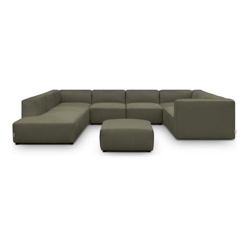 Canapé modulable panoramique 12 places ouvert à gauche + pouf en velours côtelé vert kaki - Modulo