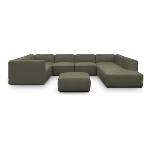 Canapé modulable panoramique 12 places ouvert à droite + pouf en velours côtelé vert kaki - Modulo