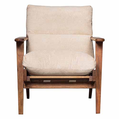 Fauteuil en bois massif et tissu bouclé écru - Houston