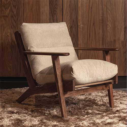 Fauteuil en bois massif et tissu bouclé écru - Houston