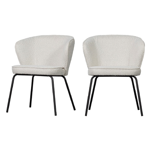 Lot de 2 chaises de salle à manger en tissu bouclé beige - Admit