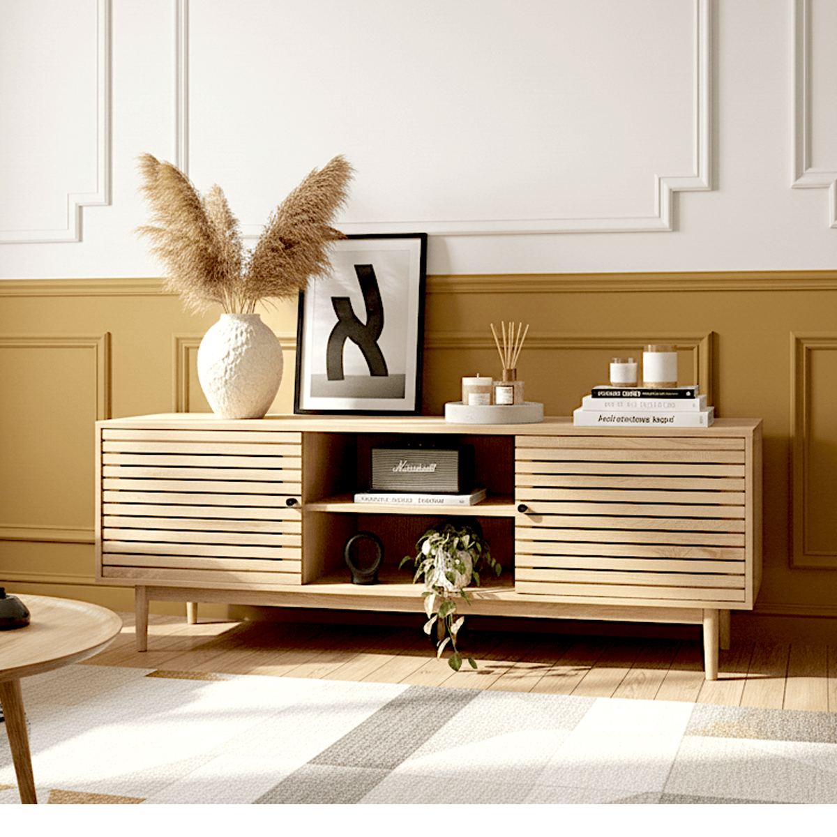 Meuble TV 2 portes couleur chêne 160 cm - Tivoli