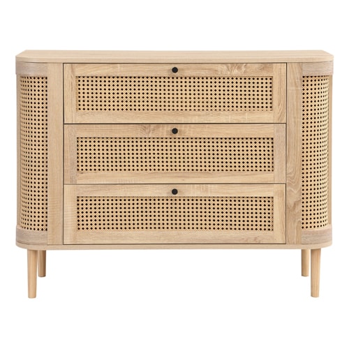 Commode 3 tiroirs couleur chêne et cannage 105 cm - Bali