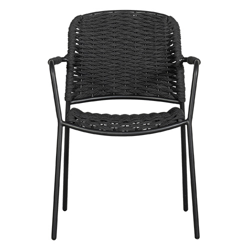 Lot de 2 chaises de jardin avec accoudoirs en corde et aluminium noir - Taku