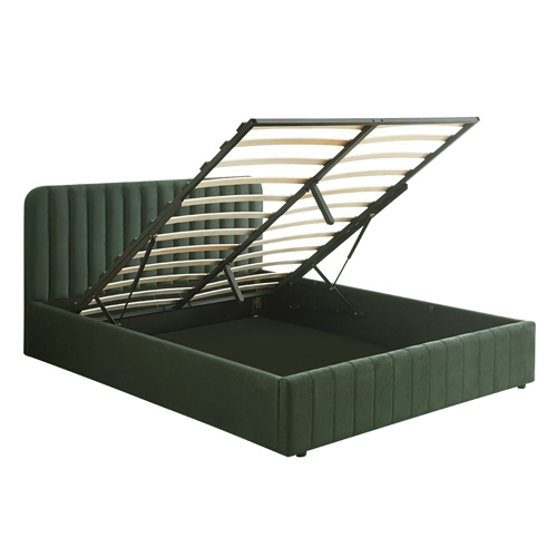 Lit coffre adulte 160x200 cm avec tête de lit capitonnée en velours vert kaki - Ava