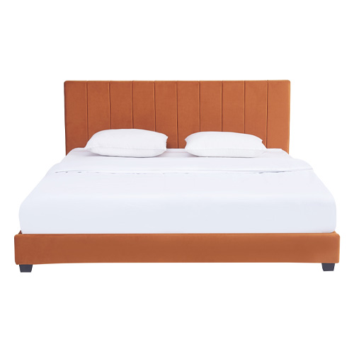 Lit adulte 140x190 cm avec tête de lit capitonnée en velours terracotta - William